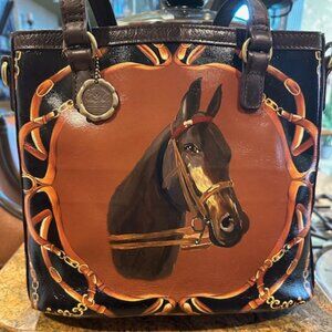 Patricia Nash Lundy Vintage Equestrian Horse Paintings Leather Tote